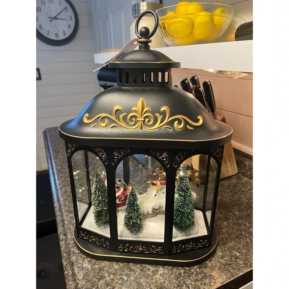 Christmas Illuminated Lantern with Interior Holiday Scene by Valerie Parr Hill